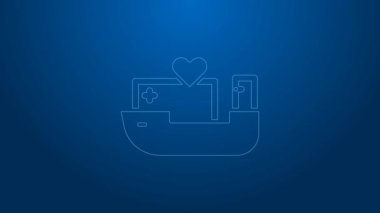 Mavi arka planda beyaz çizgi insani gemi simgesi izole edildi. 4K Video hareketli grafik canlandırması