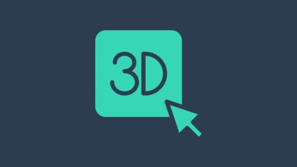 Turquoise 3D printer icon isolated on blue background. 3d printing. 4K Video motion graphic animation — Stock Video