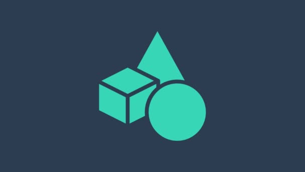 Tyrkysová Základní geometrické tvary ikona izolované na modrém pozadí. Grafická animace pohybu videa 4K — Stock video