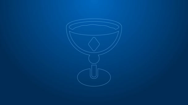 Línea blanca Icono de copa medieval aislado sobre fondo azul. Animación gráfica de vídeo 4K — Vídeo de stock