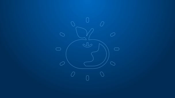白线毒苹果图标孤立在蓝色背景.毒女巫苹果。4K视频运动图形动画 — 图库视频影像