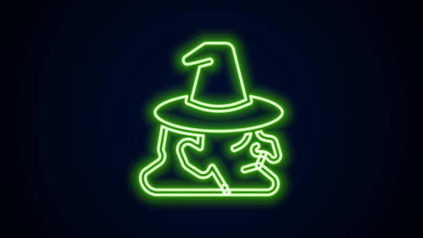发光的霓虹灯线女巫图标孤立在黑色背景。万圣节快乐派对4K视频运动图形动画 — 图库视频影像