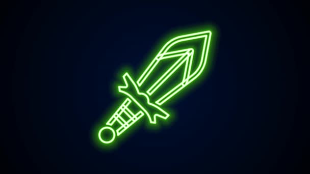 Glowing neon line Medieval sword icon isolated on black background. Medieval weapon. 4K Video motion graphic animation — Stock Video