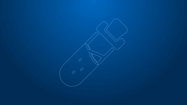 White line Bottle with potion icon isolated on blue background. Flask with magic potion. Happy Halloween party. 4K Video motion graphic animation — Stock Video