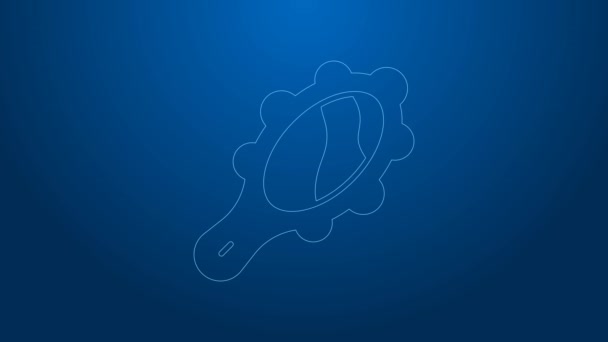 White line Magic hand mirror icon isolated on blue background. 4K Video motion graphic animation — Stock Video