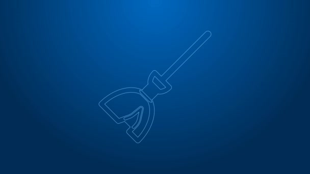 White line Witches broom icon isolated on blue background. Happy Halloween party. 4K Video motion graphic animation — Stock Video