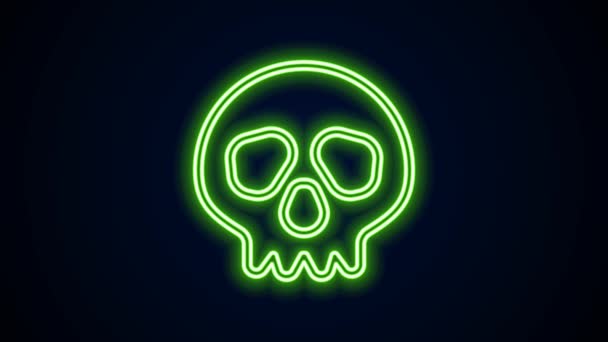 Línea de neón brillante Icono de cráneo aislado sobre fondo negro. Feliz fiesta de Halloween. Animación gráfica de vídeo 4K — Vídeo de stock