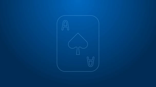 Bílá čára Ikona Přehrávání karet izolovaných na modrém pozadí. Hazard v kasinu. Grafická animace pohybu videa 4K — Stock video