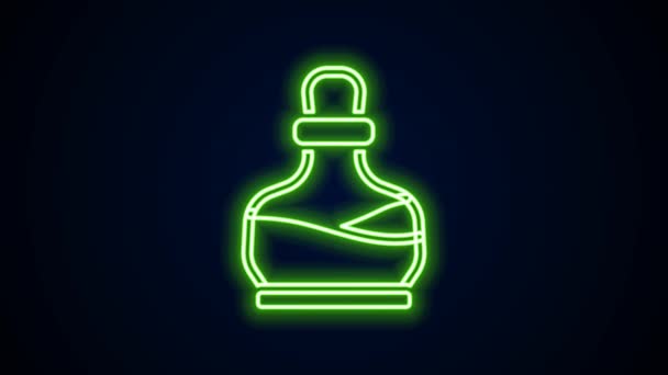 Glowing neon line Bottle with potion icon isolated on black background. Flask with magic potion. Happy Halloween party. 4K Video motion graphic animation — Stock Video