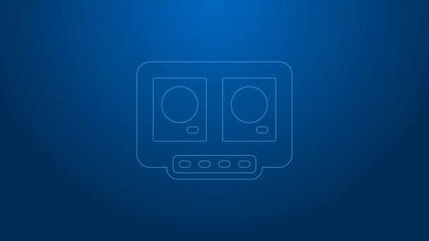 Télécommande DJ en ligne blanche pour jouer et mixer des icônes musicales isolées sur fond bleu. Mélangeur DJ complet avec lecteur vinyle et télécommande. Animation graphique de mouvement vidéo 4K — Video