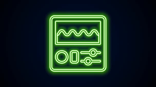 Leuchtendes Neon Line Drum Machine Symbol isoliert auf schwarzem Hintergrund. Musikinstrumente. 4K Video Motion Grafik Animation — Stockvideo