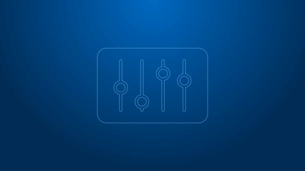 White line Sound mixer controller icon isolated on blue background. Dj equipment slider buttons. Mixing console. 4K Video motion graphic animation — Stock Video