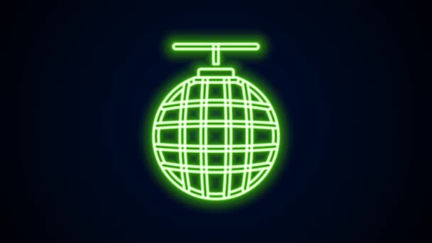 发光的霓虹灯线迪斯科球图标孤立在黑色背景。4K视频运动图形动画 — 图库视频影像