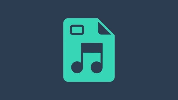 Бирюзовый документ в формате MP3. Иконка кнопки mp3 выделена на синем фоне. Знак музыкального формата Mp3. Символ MP3 файла. Видеографическая анимация 4K — стоковое видео
