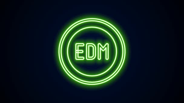 Светящаяся неоновая линия EDM икона электронной танцевальной музыки изолирована на черном фоне. Видеографическая анимация 4K — стоковое видео