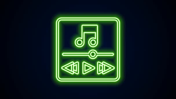 Gloeiende neon lijn Muziekspeler pictogram geïsoleerd op zwarte achtergrond. Draagbaar muziekapparaat. 4K Video motion grafische animatie — Stockvideo
