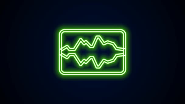 Ligne lumineuse néon Icône égaliseur d'onde musicale isolée sur fond noir. Onde sonore. Technologie d'égaliseur numérique audio, panneau de console, pulsation musicale. Animation graphique de mouvement vidéo 4K — Video