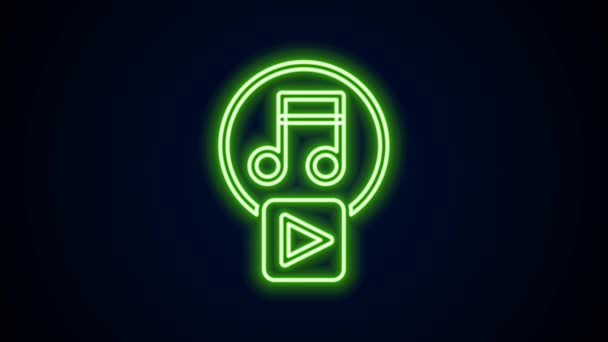 Glowing neon line Play in square icon isolated on black background. 4K Video motion graphic animation — Stock Video