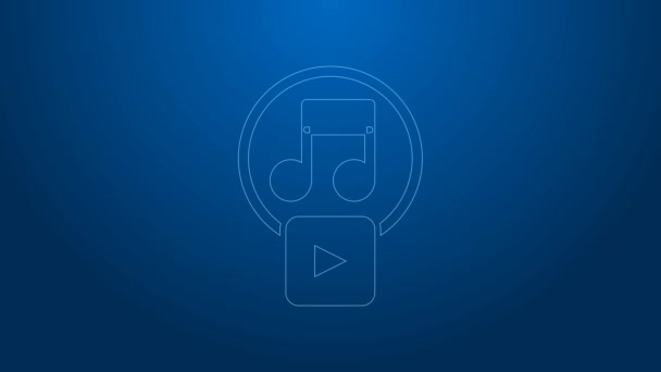 White line Play in square icon isolated on blue background. 4K Video motion graphic animation — Stock Video