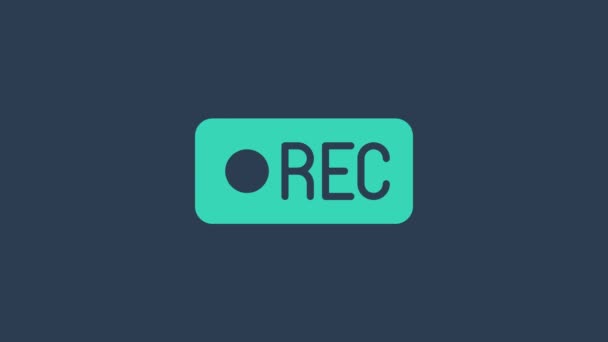 Бірюзовий значок кнопки Запис ізольовано на синьому фоні. Кнопка відновлення. 4K Відео рух графічна анімація — стокове відео