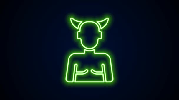 Glowing neon line Krampus, heck icon isolated on black background. Horned devil. Traditional Christmas devil. Happy Halloween party. 4K Video motion graphic animation — Stock Video