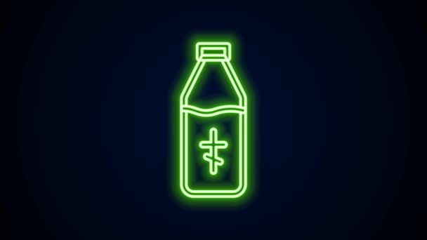 Glowing neon line Holy water bottle icon isolated on black background. Glass flask with magic liquid. 4K Video motion graphic animation — Stock Video