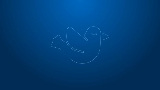 Vit linje Dove ikon isolerad på blå bakgrund. 4K Video motion grafisk animation — Stockvideo
