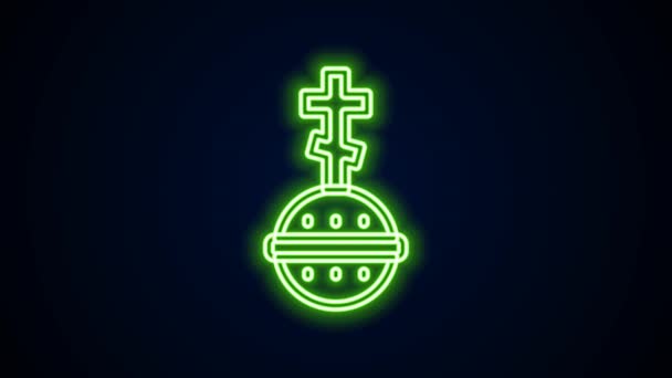 Светящаяся неоновая линия христианский крест икона изолированы на черном фоне. Церковный крест Видеографическая анимация 4K — стоковое видео