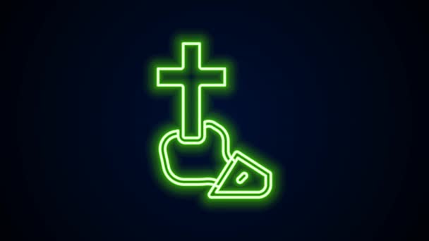 Glowing neon line Christian cross icon isolated on black background. Church cross. 4K Video motion graphic animation — Stock Video