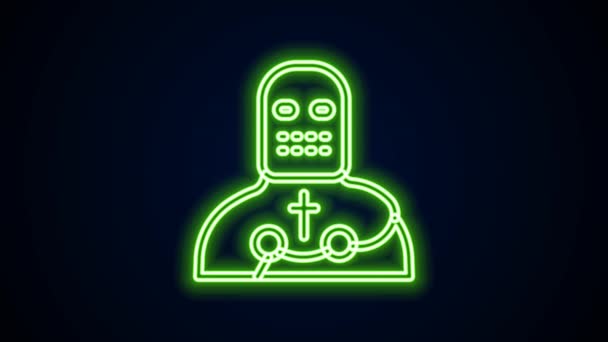 Linea neon incandescente icona del crociato cavaliere isolato su sfondo nero. Animazione grafica 4K Video motion — Video Stock