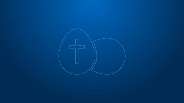 White line Easter egg icon isolated on blue background. Happy Easter. 4K Video motion graphic animation — Stock Video
