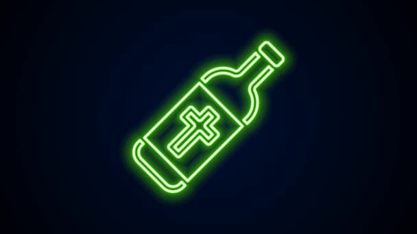 Gloeiende neon lijn Heilig water fles pictogram geïsoleerd op zwarte achtergrond. Glazen kolf met magische vloeistof. 4K Video motion grafische animatie — Stockvideo