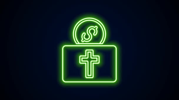 Siyah arka planda izole edilmiş kilise ikonu için parlayan neon hattı bağışı. 4K Video hareketli grafik canlandırması — Stok video