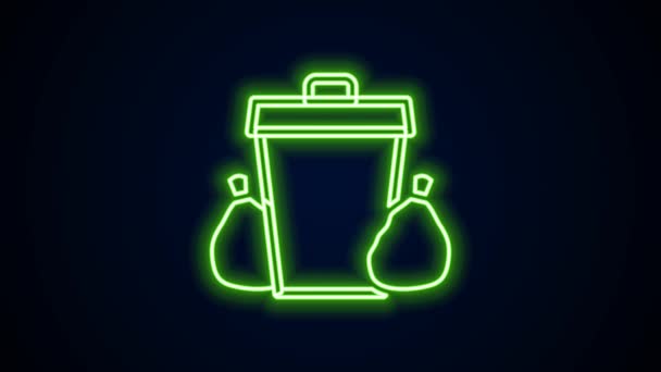 Brillante línea de neón Basura puede icono aislado sobre fondo negro. Cartel de basura. Reciclar icono de cesta. Icono de basura de oficina. Animación gráfica de vídeo 4K — Vídeos de Stock