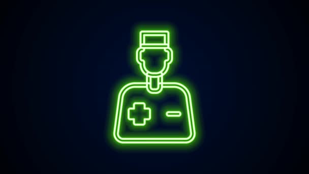 Parlayan neon hattı erkek doktor ikonu siyah arka planda izole edildi. 4K Video hareketli grafik canlandırması — Stok video