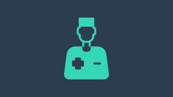 Turquoise Mężczyzna lekarz ikona izolowane na niebieskim tle. 4K Animacja graficzna ruchu wideo — Wideo stockowe