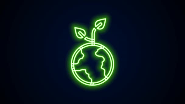 Glowing neon line Volunteer team planting trees icon isolated on black background. Represents ecological protection, protecting plants and trees. 4K Video motion graphic animation — Stock Video