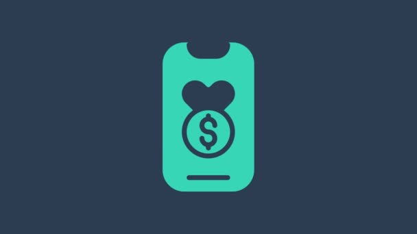 Tyrkysová Darování a charitativní ikona izolované na modrém pozadí. Darovat peníze a charitativní koncept. Grafická animace pohybu videa 4K — Stock video