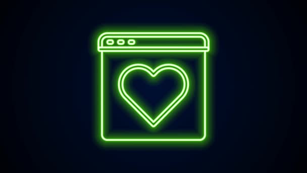 Glowing neon line Dating app online laptop concept icon isolated on black background. Ženský profil plochý design. Pár zápasů pro vztah. Grafická animace pohybu videa 4K — Stock video