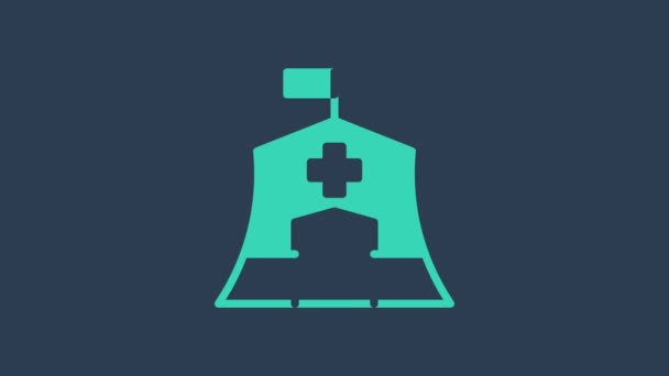 绿松石紧急医疗帐篷图标隔离蓝色背景。提供救灾。4K视频运动图形动画 — 图库视频影像