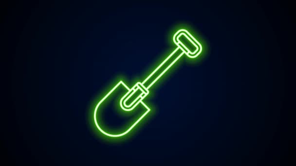 Glowing neon line Shovel icon isolated on black background. Gardening tool. Tool for horticulture, agriculture, farming. 4K Video motion graphic animation — Stock Video