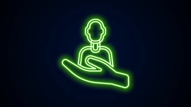 Linea neon incandescente Prendersi cura delle persone icona isolata su sfondo nero. Segnale del servizio clienti. Icona della cura del paziente. Supporto di servizio. Animazione grafica 4K Video motion — Video Stock
