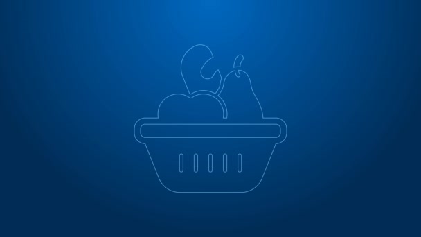 Witte lijn Donatie food box icoon geïsoleerd op blauwe achtergrond. 4K Video motion grafische animatie — Stockvideo