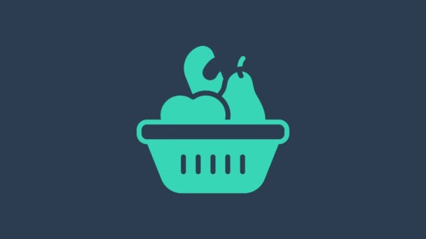 绿松石捐赠食品盒图标孤立在蓝色背景.4K视频运动图形动画 — 图库视频影像