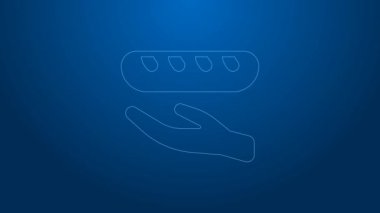 Beyaz çizgi bağış yiyecek ikonu mavi arka planda izole edildi. 4K Video hareketli grafik canlandırması