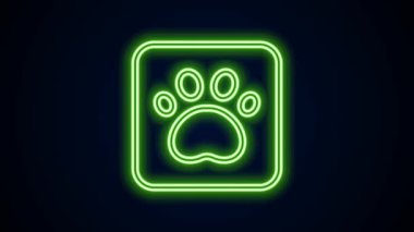Parlayan neon çizgisi Paw yazdırma simgesi siyah arkaplanda izole edildi. Köpek ya da kedi pençesi izi. Hayvan izleri. 4K Video hareketli grafik canlandırması