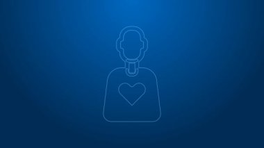 Beyaz çizgi gönüllü simgesi mavi arkaplanda izole edildi. 4K Video hareketli grafik canlandırması