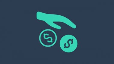 Turkuaz bağış ve yardım ikonu mavi arka planda izole edildi. Para ve bağış konsepti. 4K Video hareketli grafik canlandırması