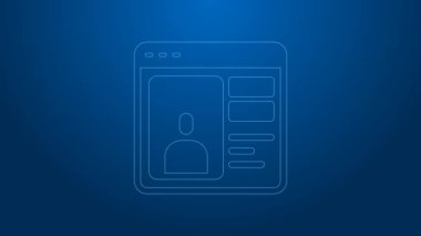 Beyaz Hat Randevu uygulaması mavi arka planda izole edilmiş dizüstü bilgisayar konsept simgesi. Kadın erkek profili düz tasarım. Çift ilişki için eşleşiyor. 4K Video hareketli grafik canlandırması