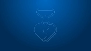 Mavi zemin üzerinde kalp şeklinde kolye simgesi olan beyaz çizgi kolye. Mücevher dekorasyonu. Uluslararası Mutlu Kadınlar Günü. 4K Video hareketli grafik canlandırması